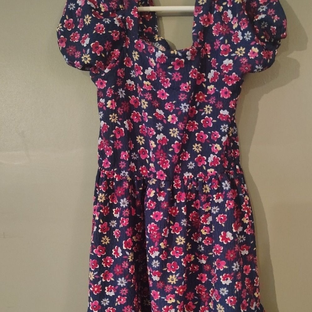 Nannette Kids Navy Blue Floral Puff Sleeve Tiered Dress Size 6